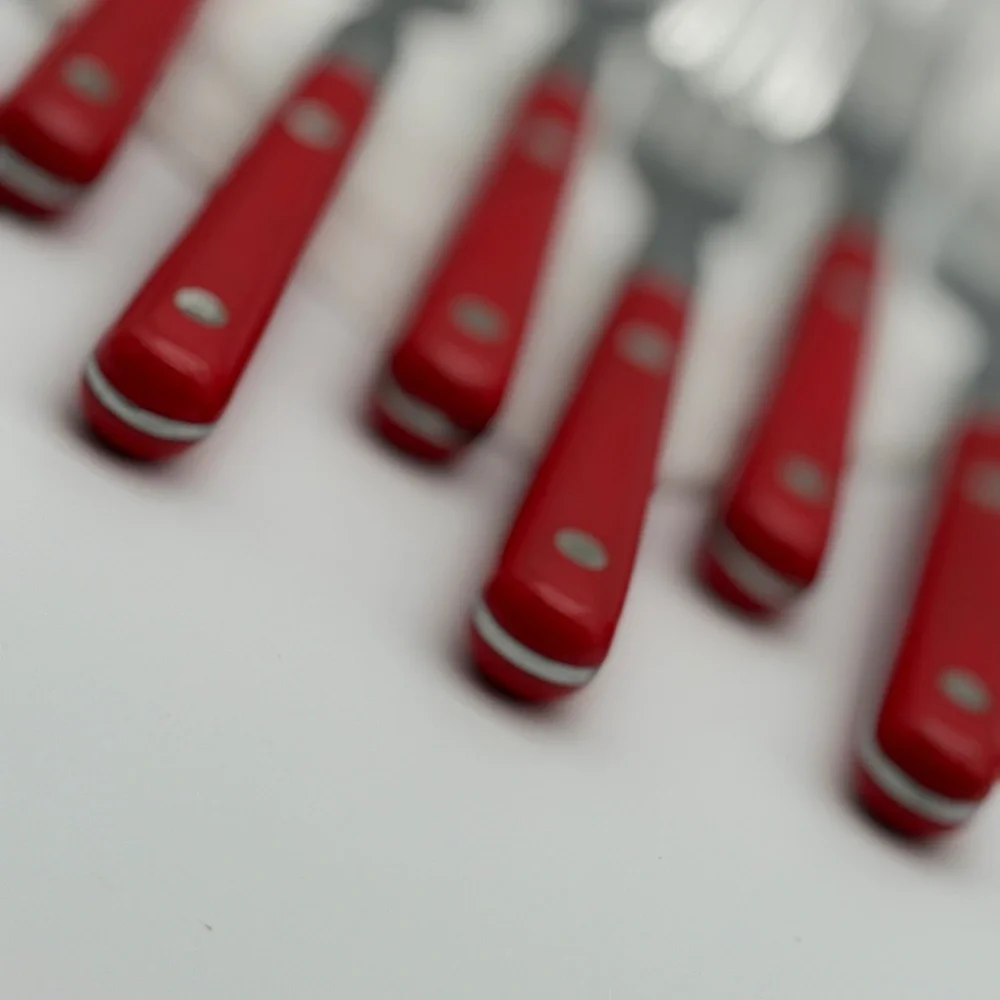 Vintage WF Washington Forge Mardi Gras Red Dinner Forks Set of 6 Stainless Korea